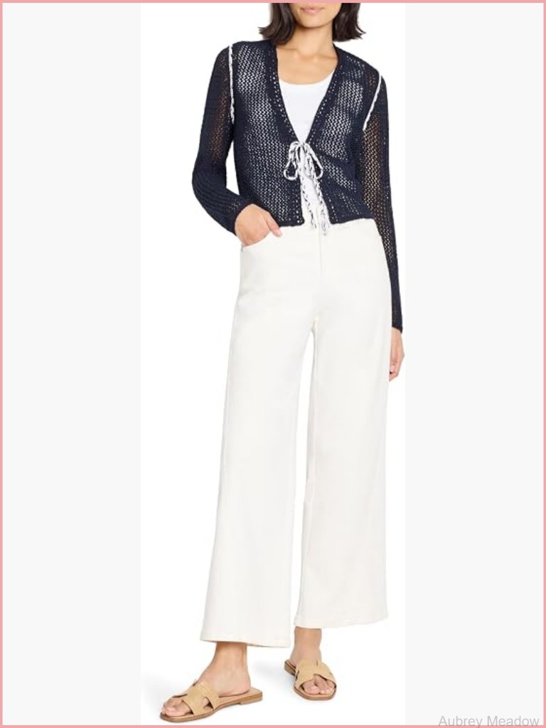 Mesh Tie Front Cardigan Sweater Long Sleeve V-Neck Midweight